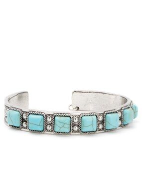 Cowgirl Confetti Turquoise Open Cuff Bracelet Women’s Adjustable Silver Tone NEW